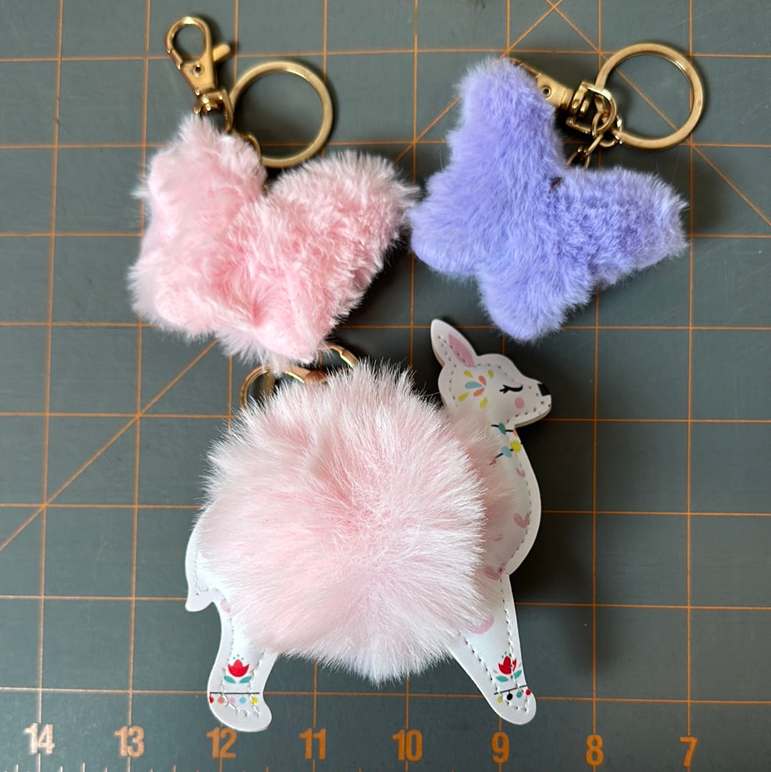 Group of Fluffy Accessories - 2 Purses and 3 Keychains