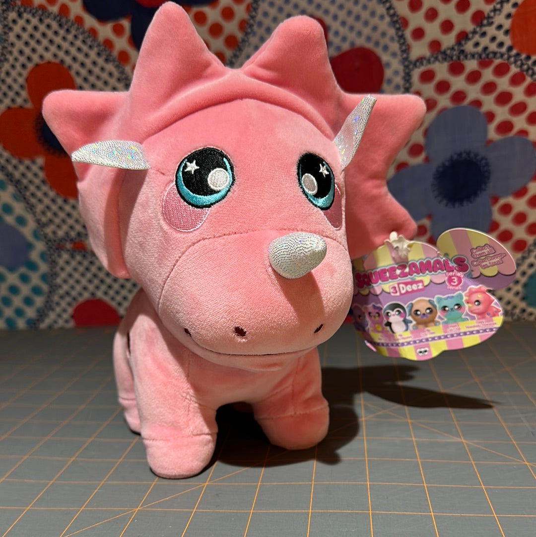 Squeezamals 3Deez POPPY the Bright Pink Triceratops, 8”, with tags