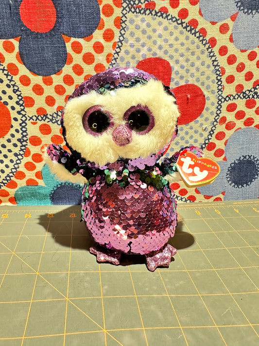 Ty Moonlight Flippable Sequin Owl, 7"h