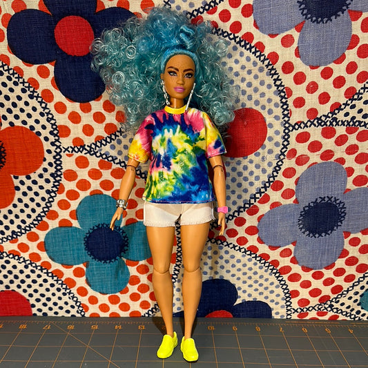 Curvy Barbie Extra #4 Articulated Curly Blue Hair Fashion Doll