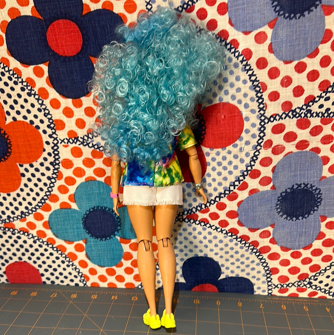 Curvy Barbie Extra #4 Articulated Curly Blue Hair Fashion Doll