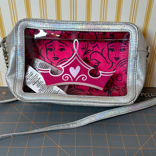 Disney Parks Princess Purse, Silver Glitter with Clear Window, 9"l