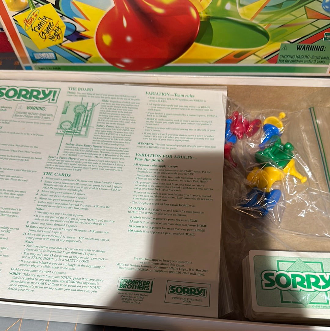 Vintage 1998 SORRY Board Game, Complete