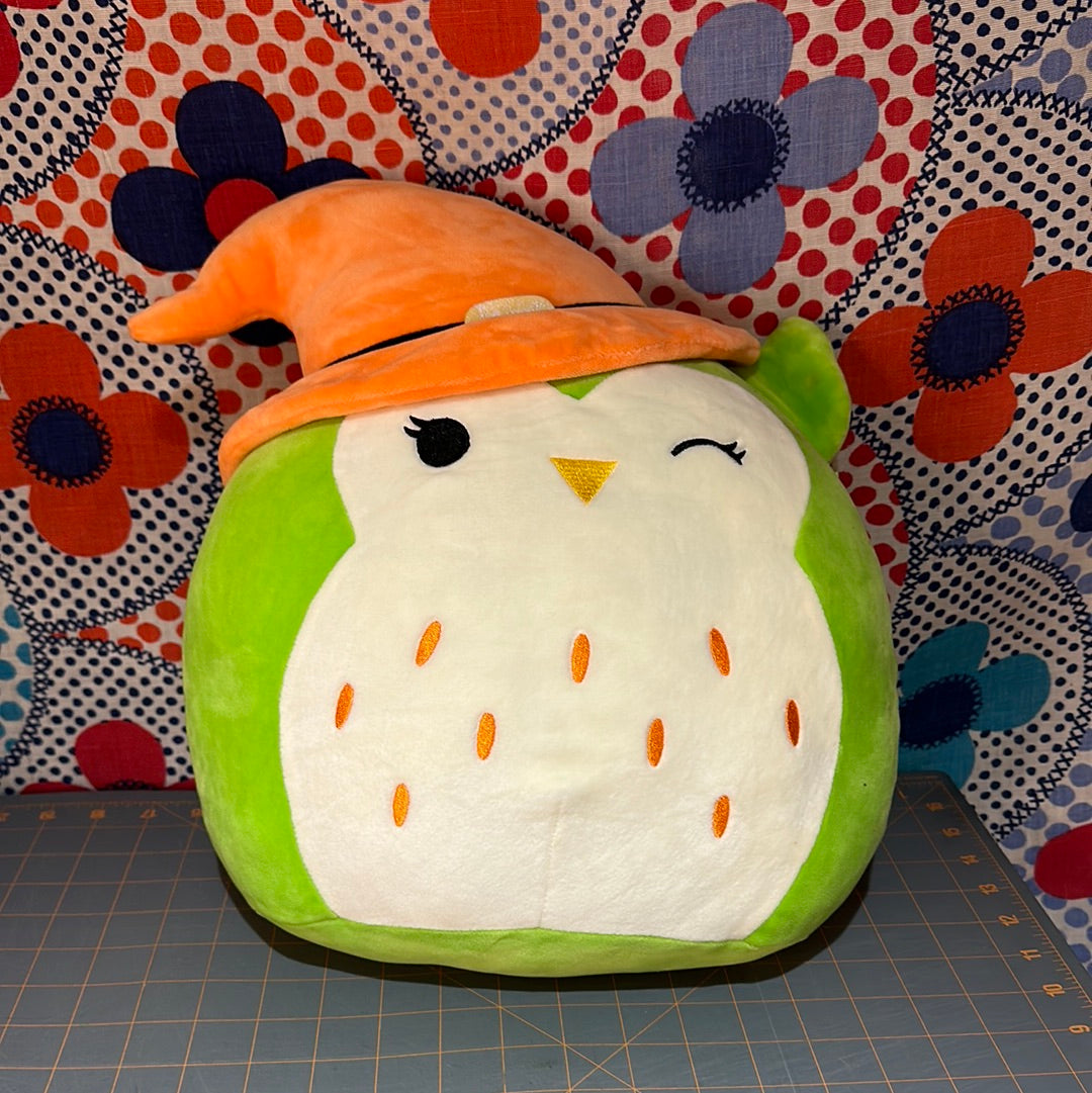 Squishmallows Alder Plush Green Halloween Owl with Witch Orange Hat, 15"