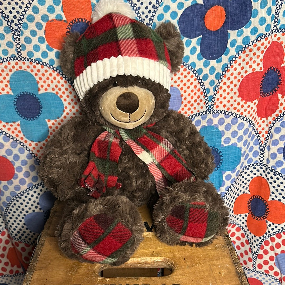 Gentle Treasures Teddy Bear Plush Red Green Hat & Scarf Stuffed