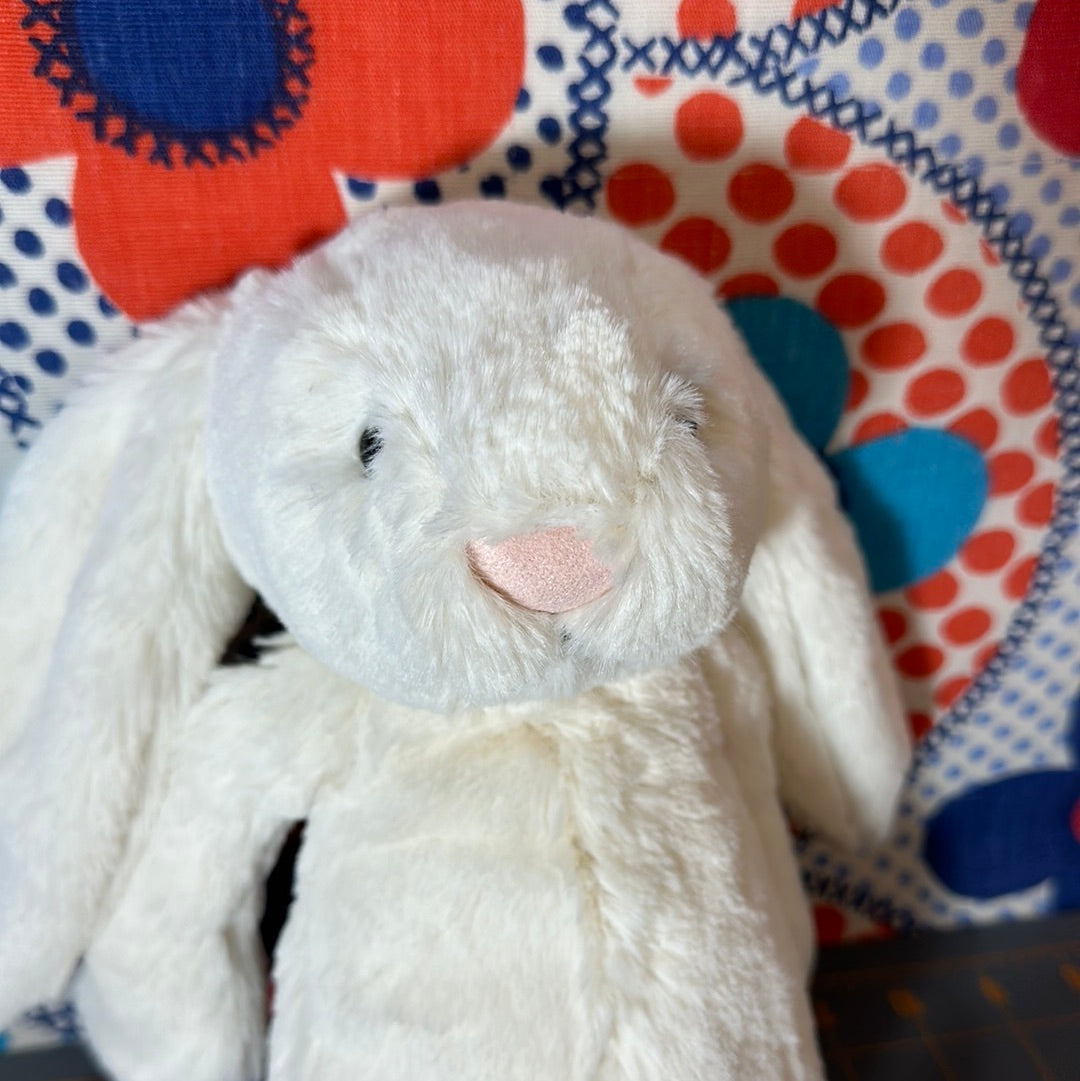 Jellycat White Bashful Bunny Rabbit Plush, Pink Nose, 12"