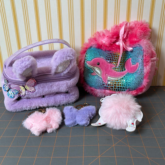 Group of Fluffy Accessories - 2 Purses and 3 Keychains