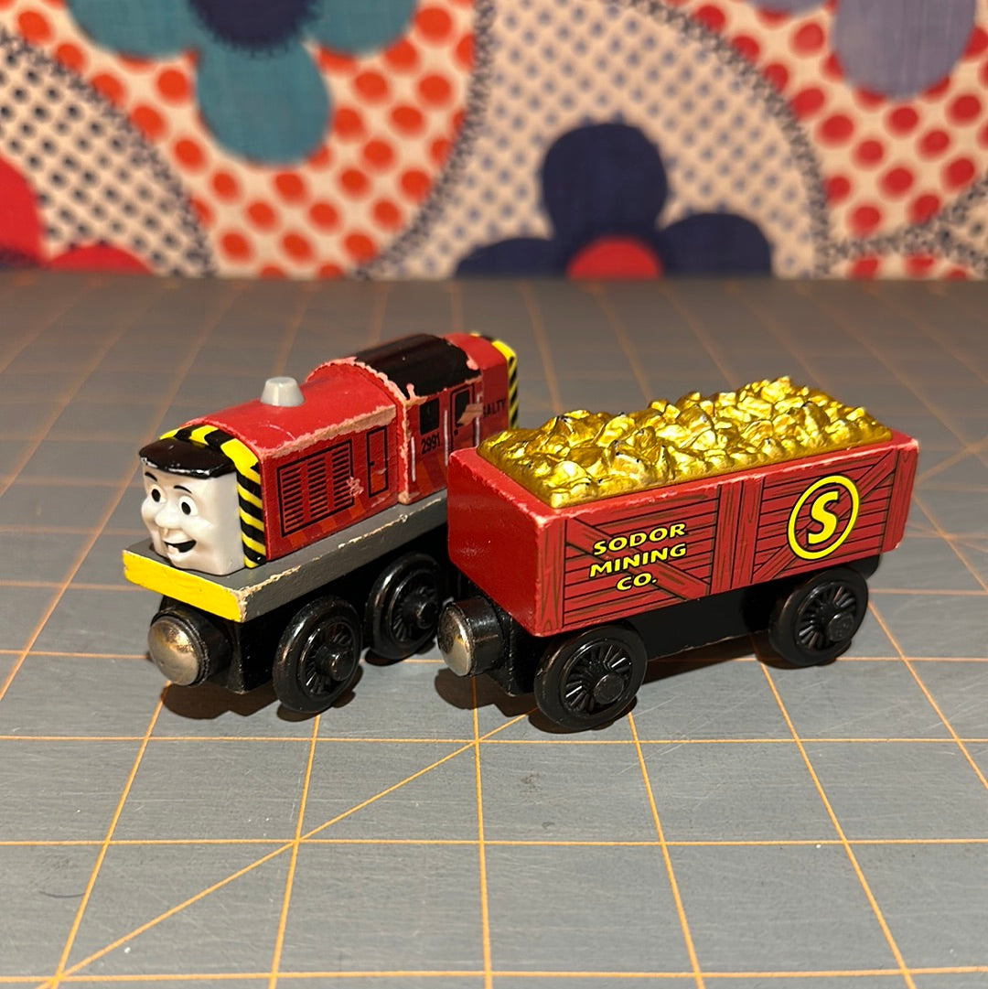 (2) Thomas the Train Wooden Cars, Salty and Gold Car, 2002