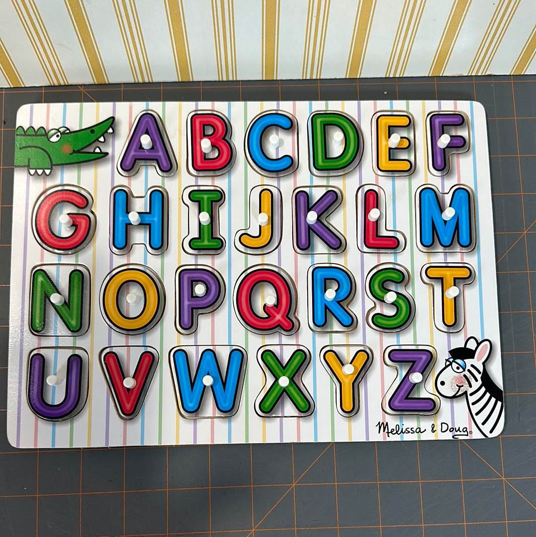 Melissa and Doug Wooden Fresh Start Peg Puzzle - See Inside Alphabet