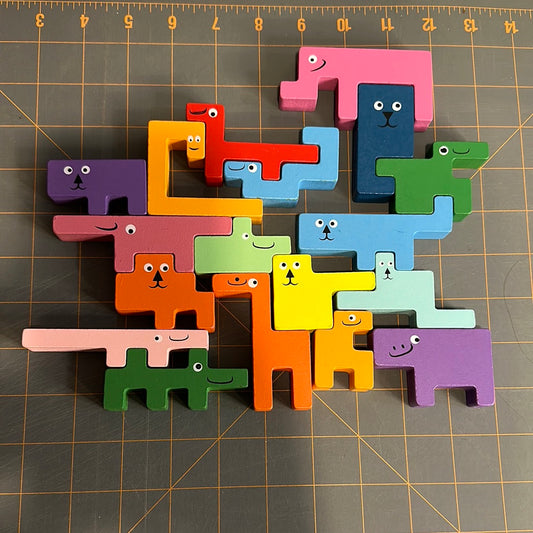 Painted wood interlocking animals, set of (18)