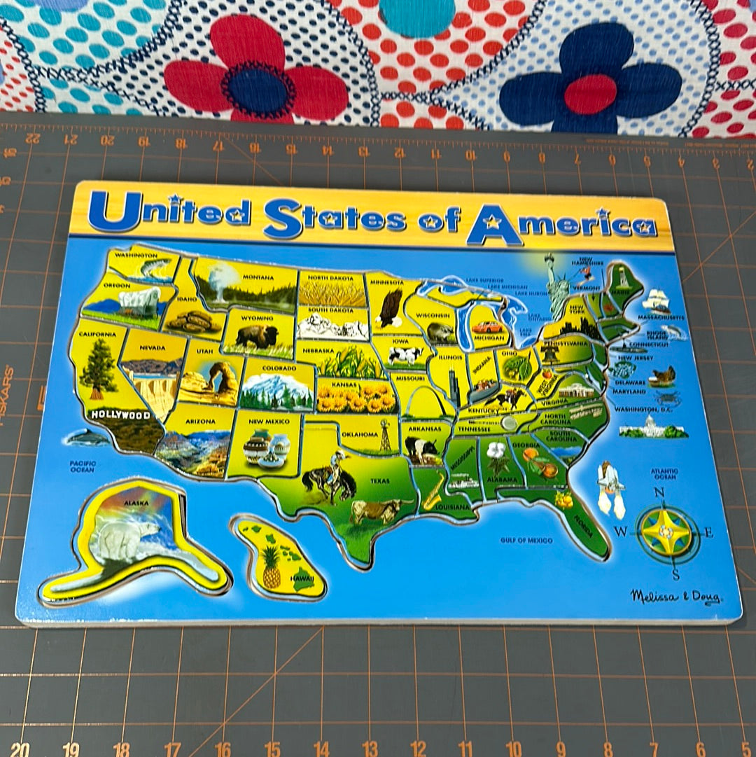 Melissa & Doug Wooden USA Jigsaw Puzzle Map United States of America