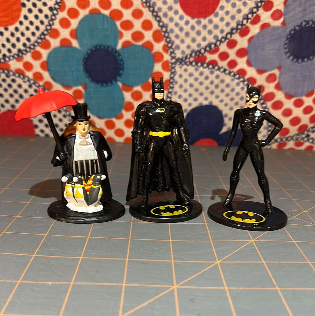 (3) Vintage 1992 Applause Batman Figures -Penguin Batman Catwoman DC COMICS, Set of (3)