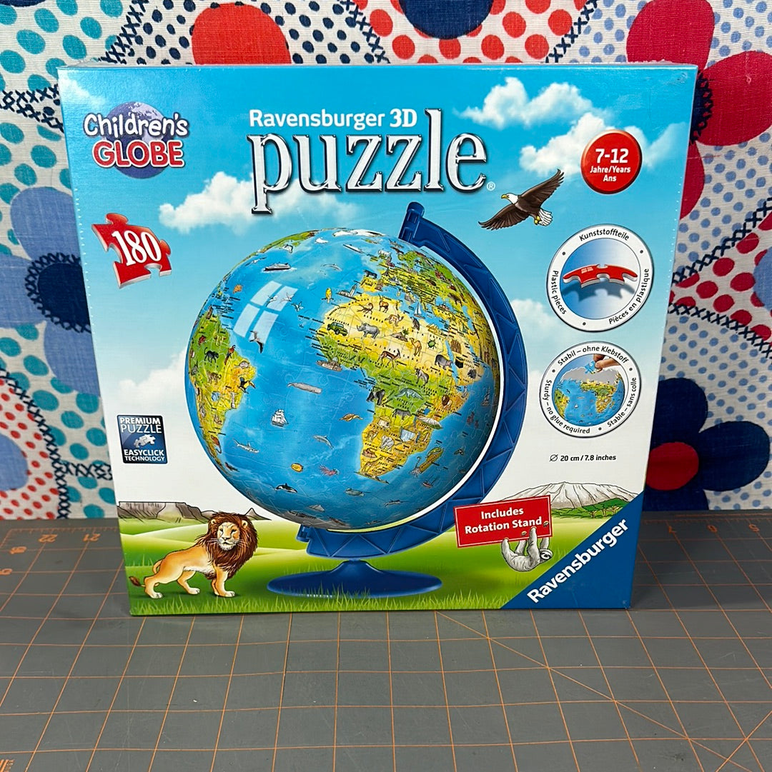 Ravensburger Children's World Globe 180 Pieces 3D Puzzle, Sealed