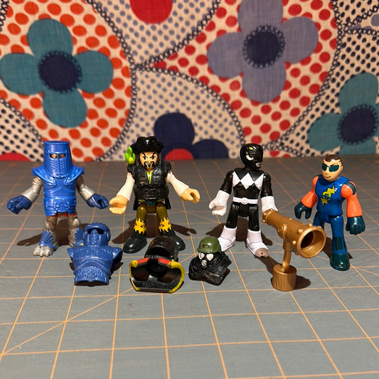 (4) Imaginext Figures: Serpent Pirate, Knights Ocean, Power Ranger, and Sky Racer Pilot AND Accessories