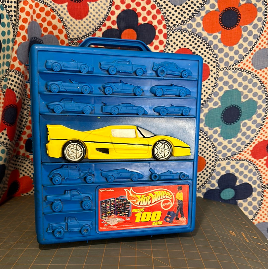 1997 Mattel 100 Hot Wheels Car Rolling Case, Blue Tara Toy Corp