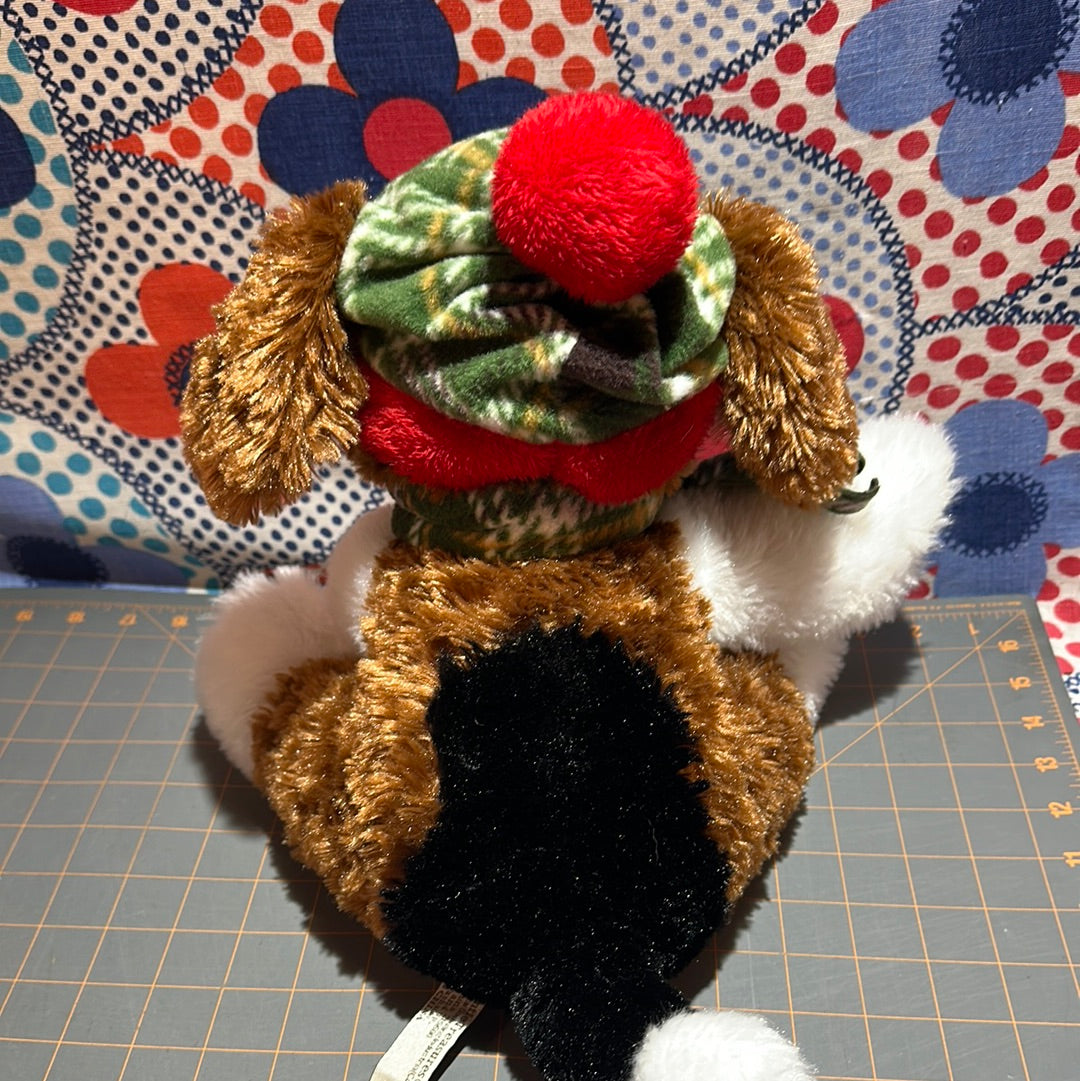 Gentle Treasures Plush Puppy Red Green Hat & Scarf, 12"