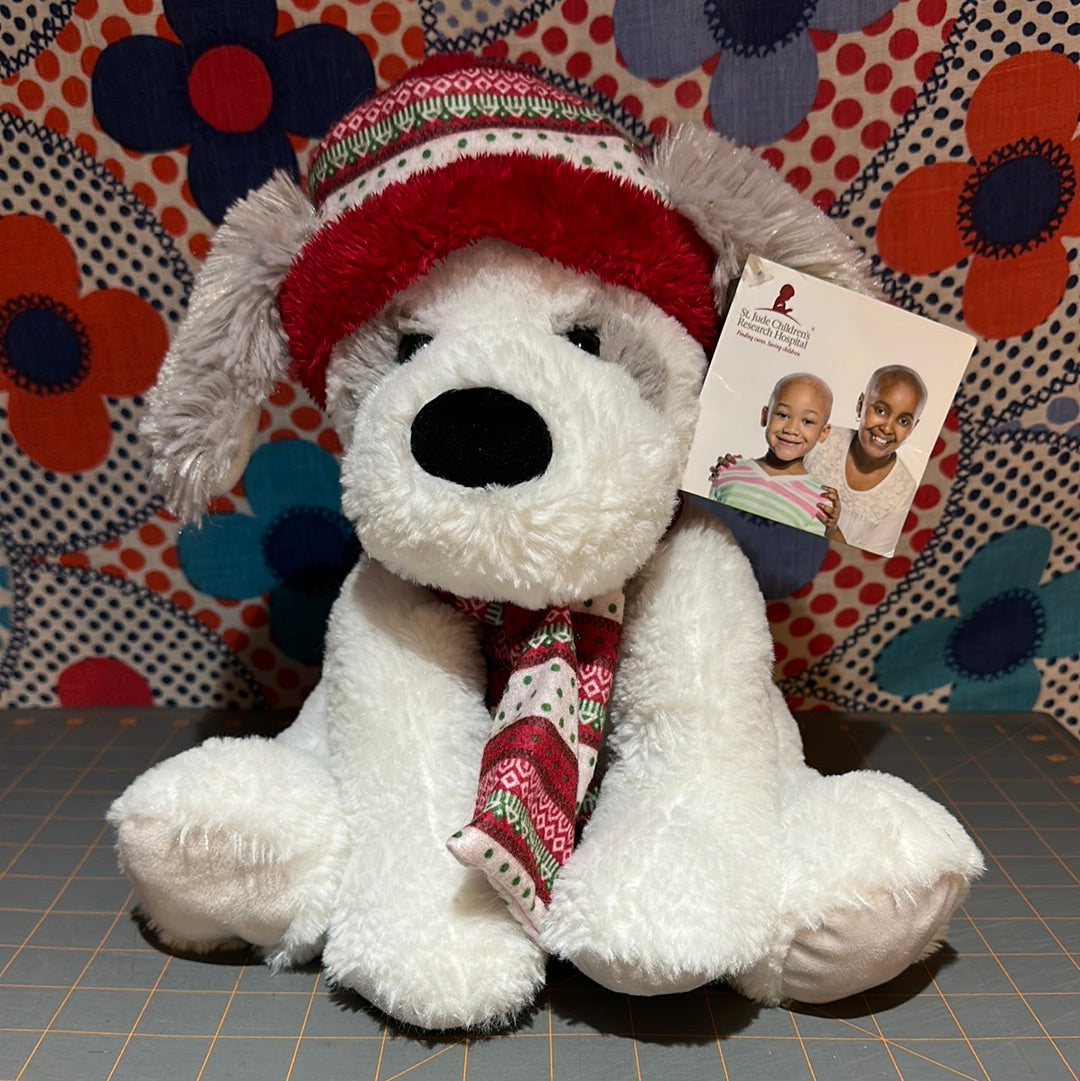 St Jude's Puppy Plush, Hat & Scarf, with tags, 12"