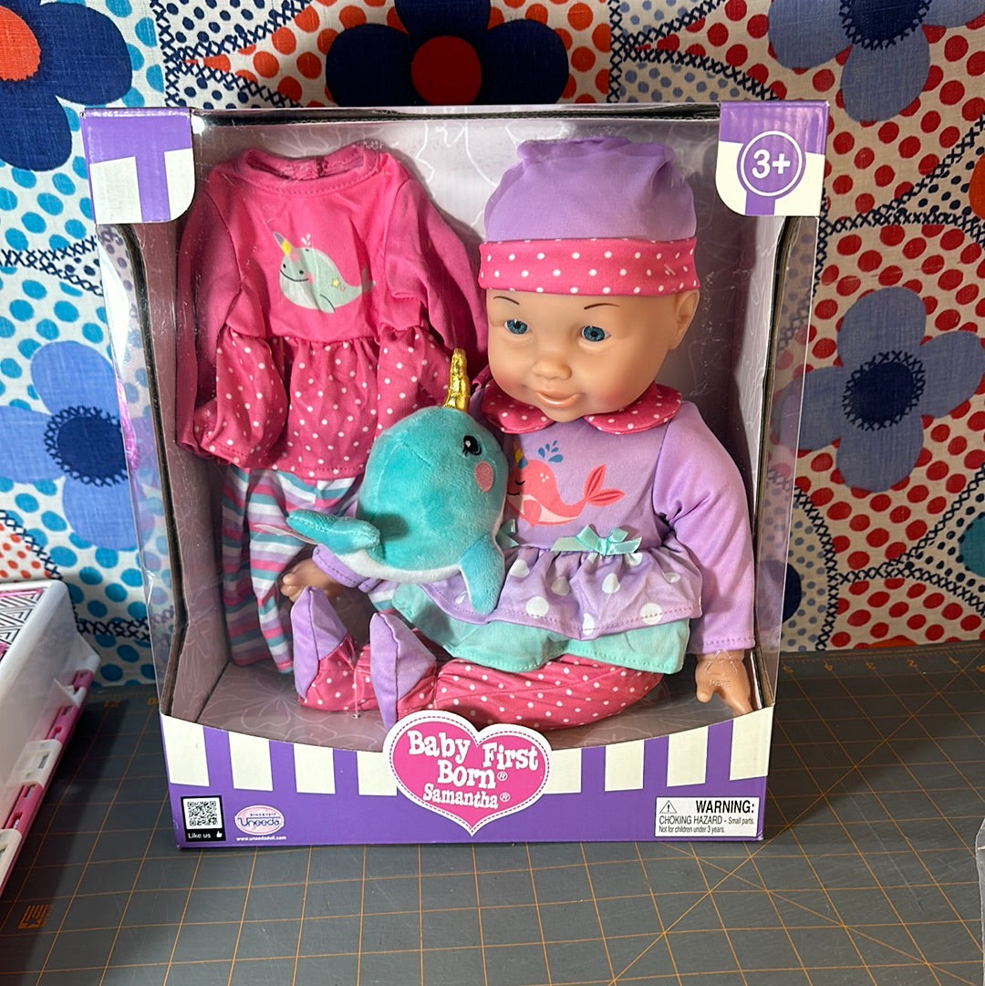 Uneeda "Baby First Born" Samantha, 14" Baby Doll Set, New