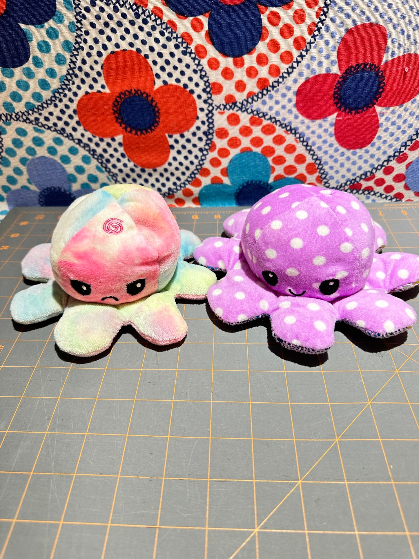 Pair of Reversible Plush Octopuses? Octopi? Octopus? - 7"dia