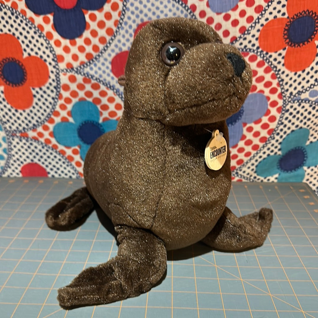 Wild Republic Brown Seal Pup Plush, 12", National Geographic Encounter Tag