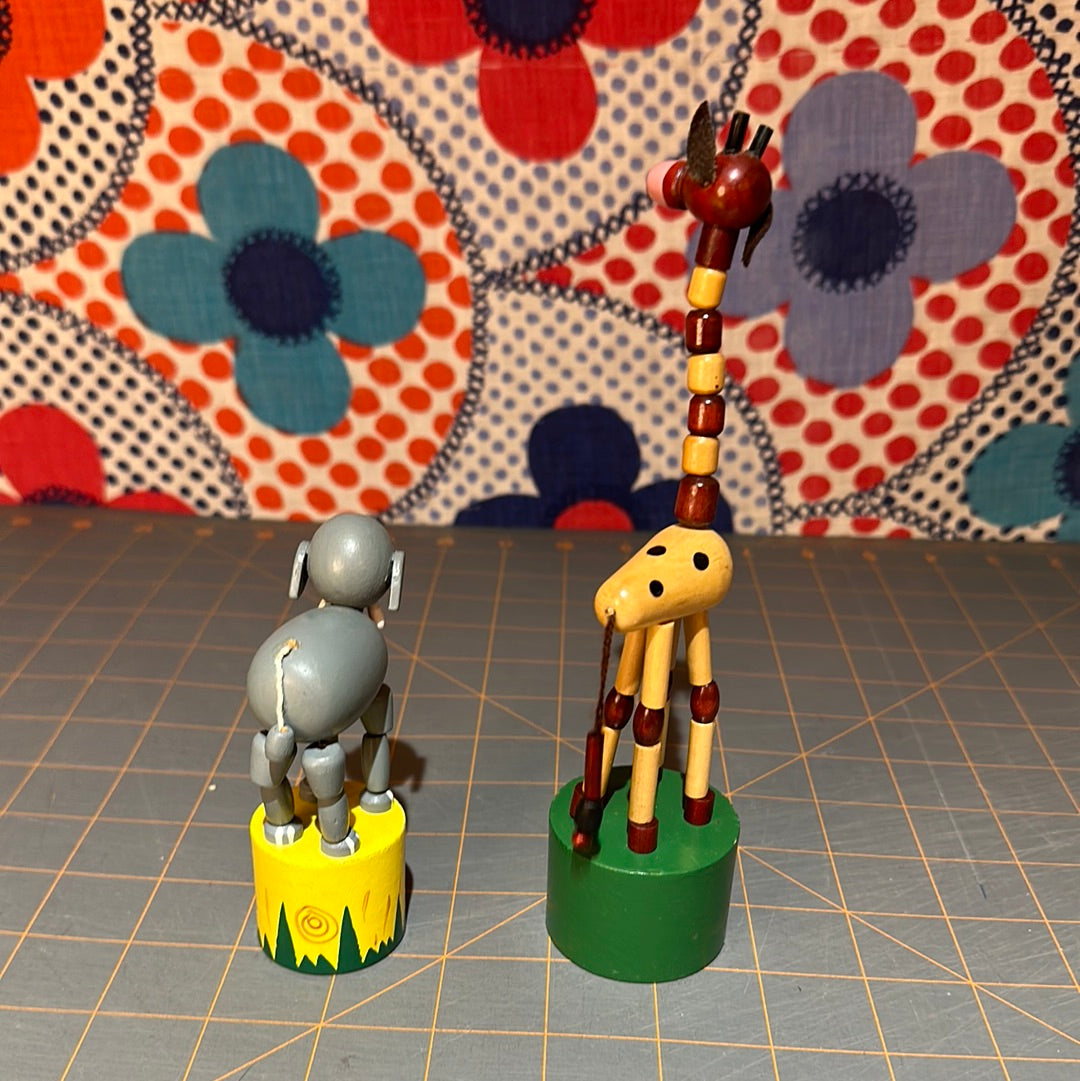 Pair of Collapsing Wood Animals, Giraffe and Elephant, Giraffe 7.5"