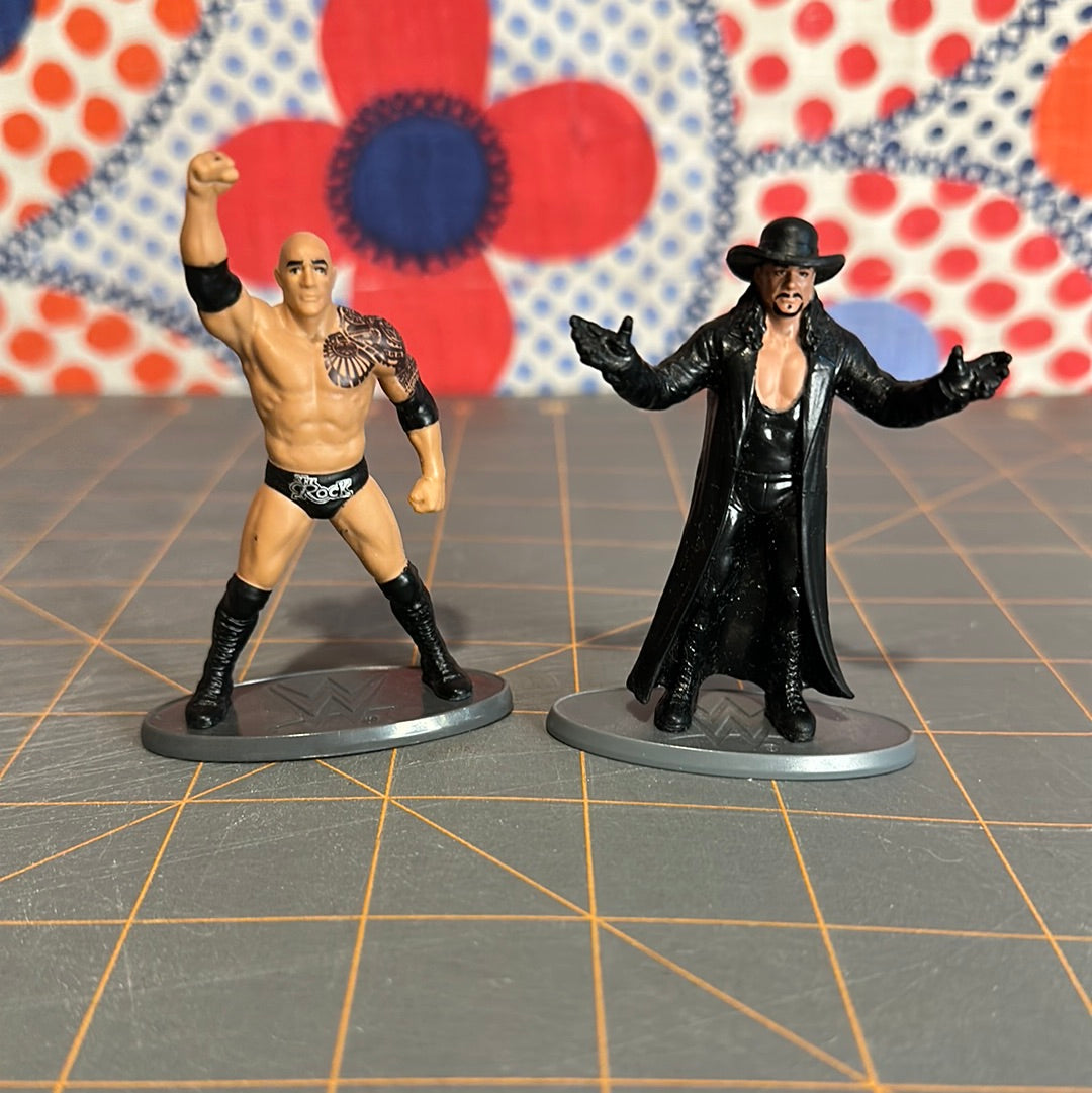 (2) 2019 Mattel Micro WWE The Undertaker and The Rock, 3" Figures