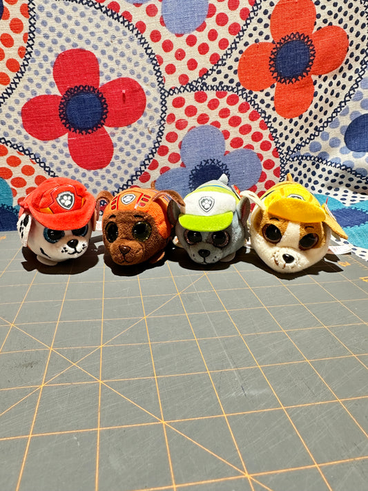 Lot of 4 Paw Patrol Teeny Ty Beanie Boos, 4” Rubble, Marshall, Zuma, Rocky