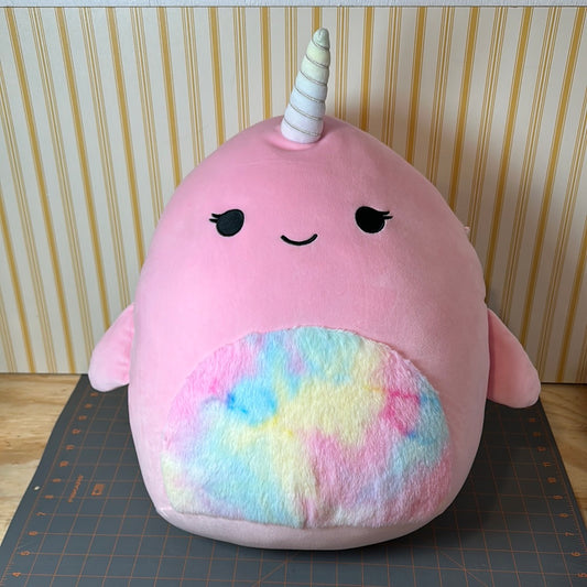 Squishmallows Esme Pink Narwhal, Large 18", Partial tag