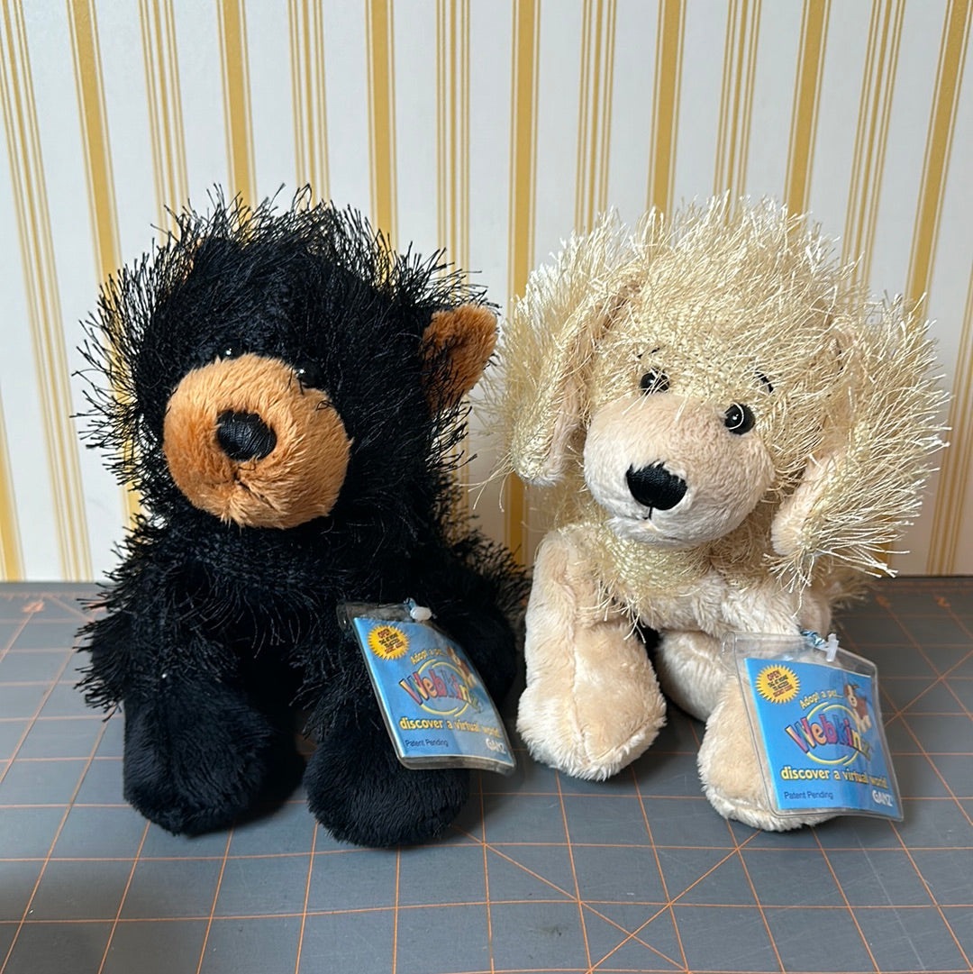(2) Webkinz Ganz Plush Toys, Black Bear and Golden Retriever, with tags