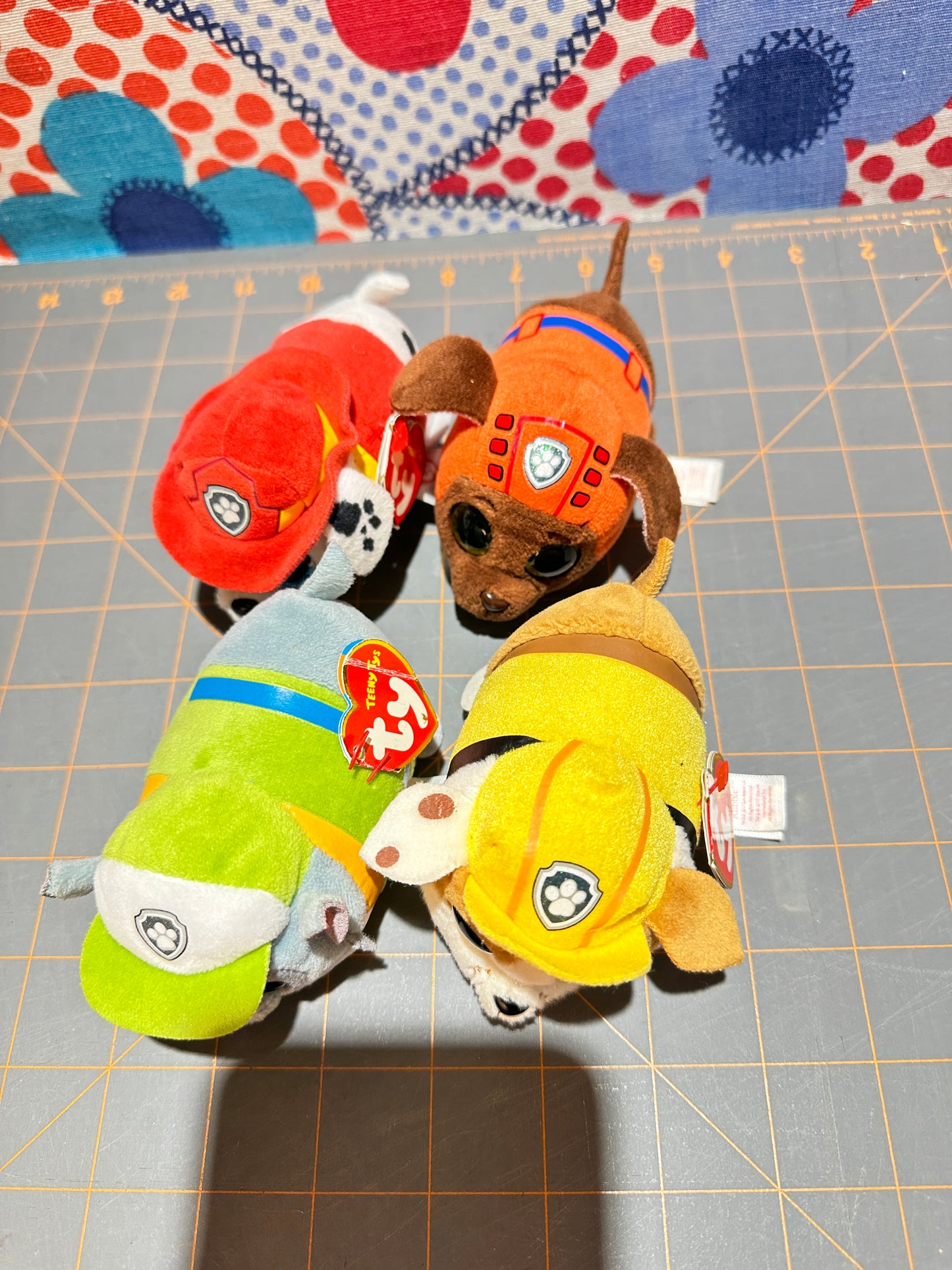 Lot of 4 Paw Patrol Teeny Ty Beanie Boos, 4” Rubble, Marshall, Zuma, Rocky