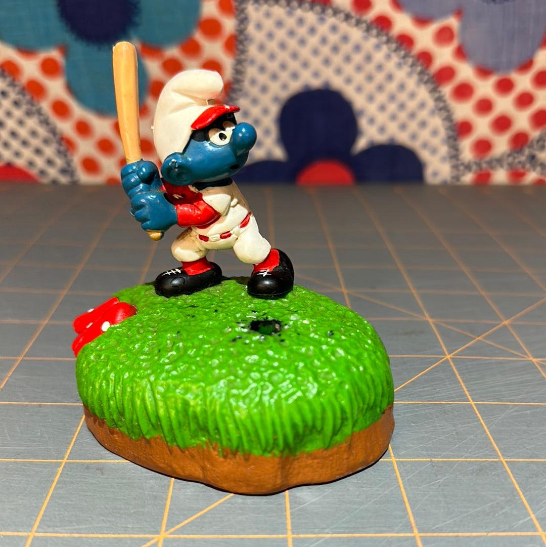 Smurfs Baseball Player Pen Set PVC Figure, 1982, Wallace Berrie Co.