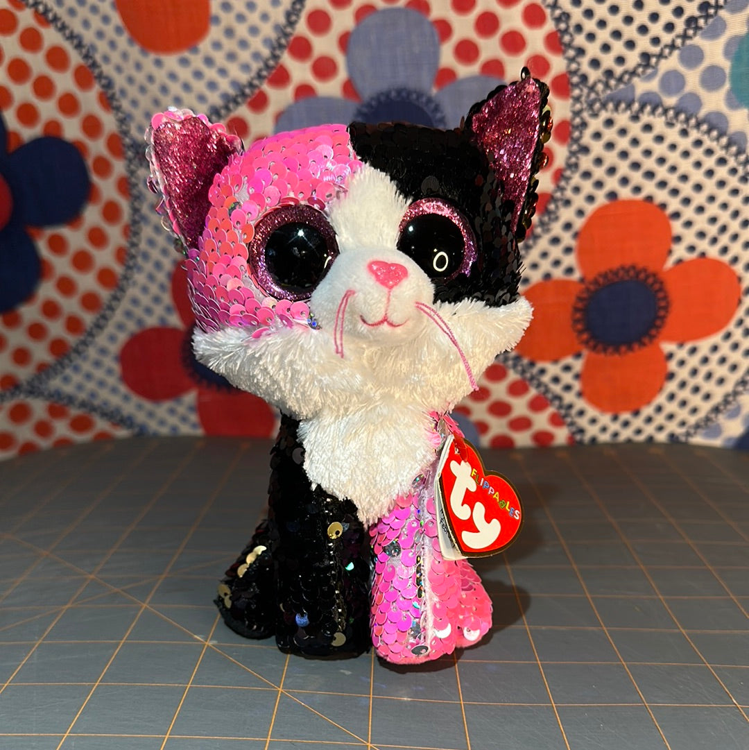 Malibu Cat - Ty Flippables Sequin Beanie Boos, 6", with tags