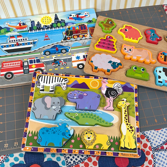 (3) Wooden Tray Puzzles, Melissa & Doug Vehicles with Sound, 2 Others
