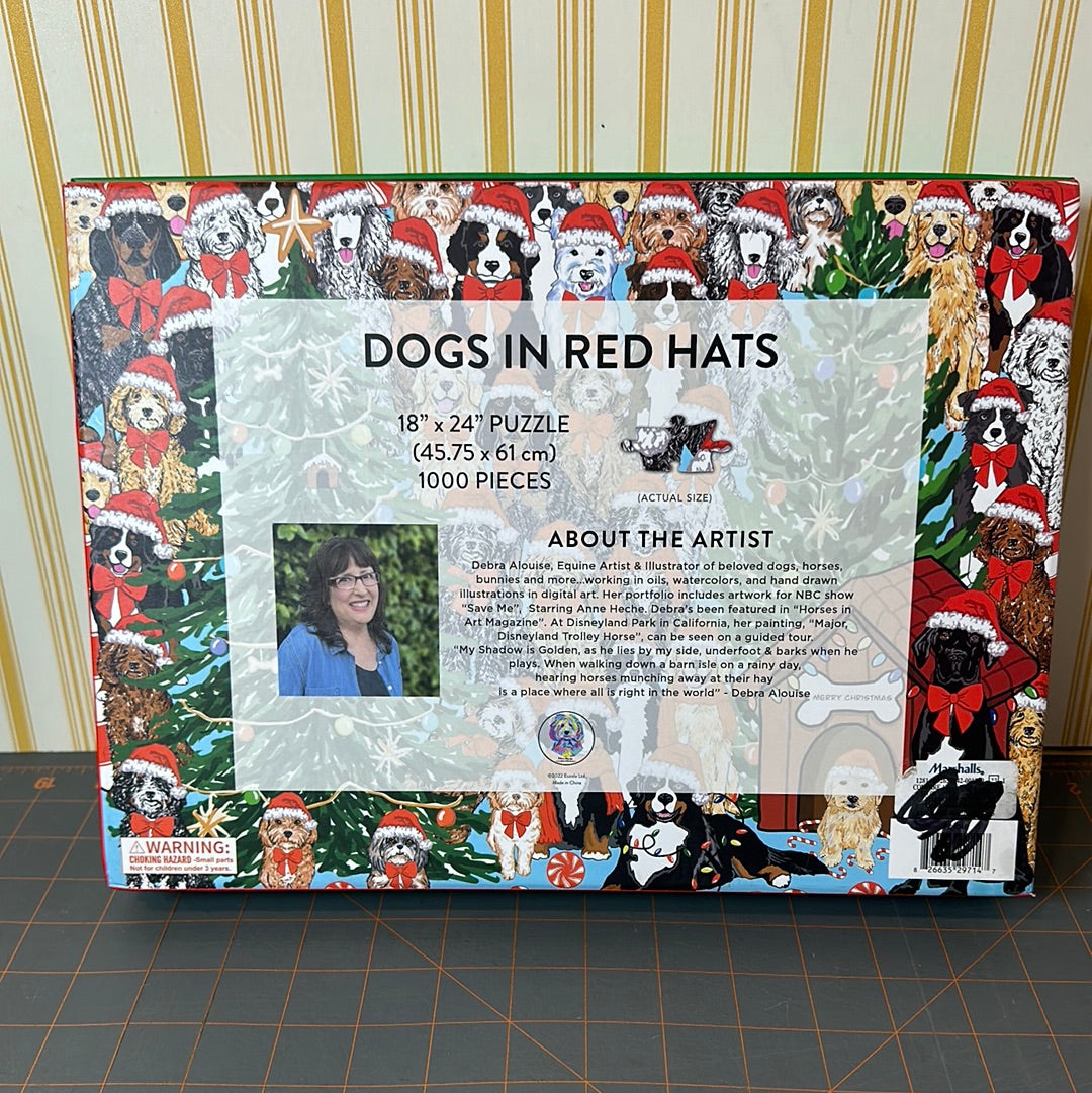 Dogs In Red Hats, 1000 Piece Puzzle, Opened